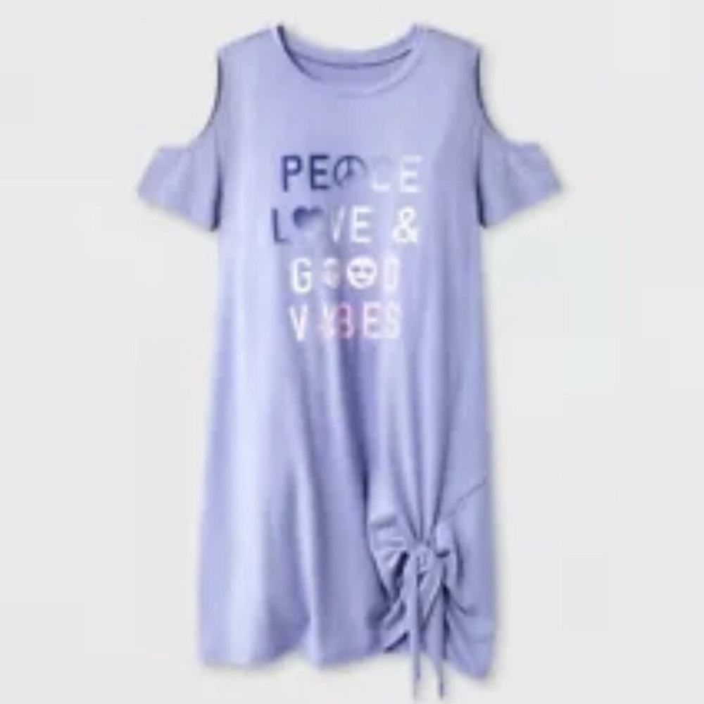 Purple Cold Shoulder Dress with Graphic Print